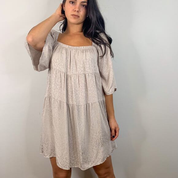 LunaChix Light Tan Ruffle Flowy Shift Dress - Picture 2 of 9